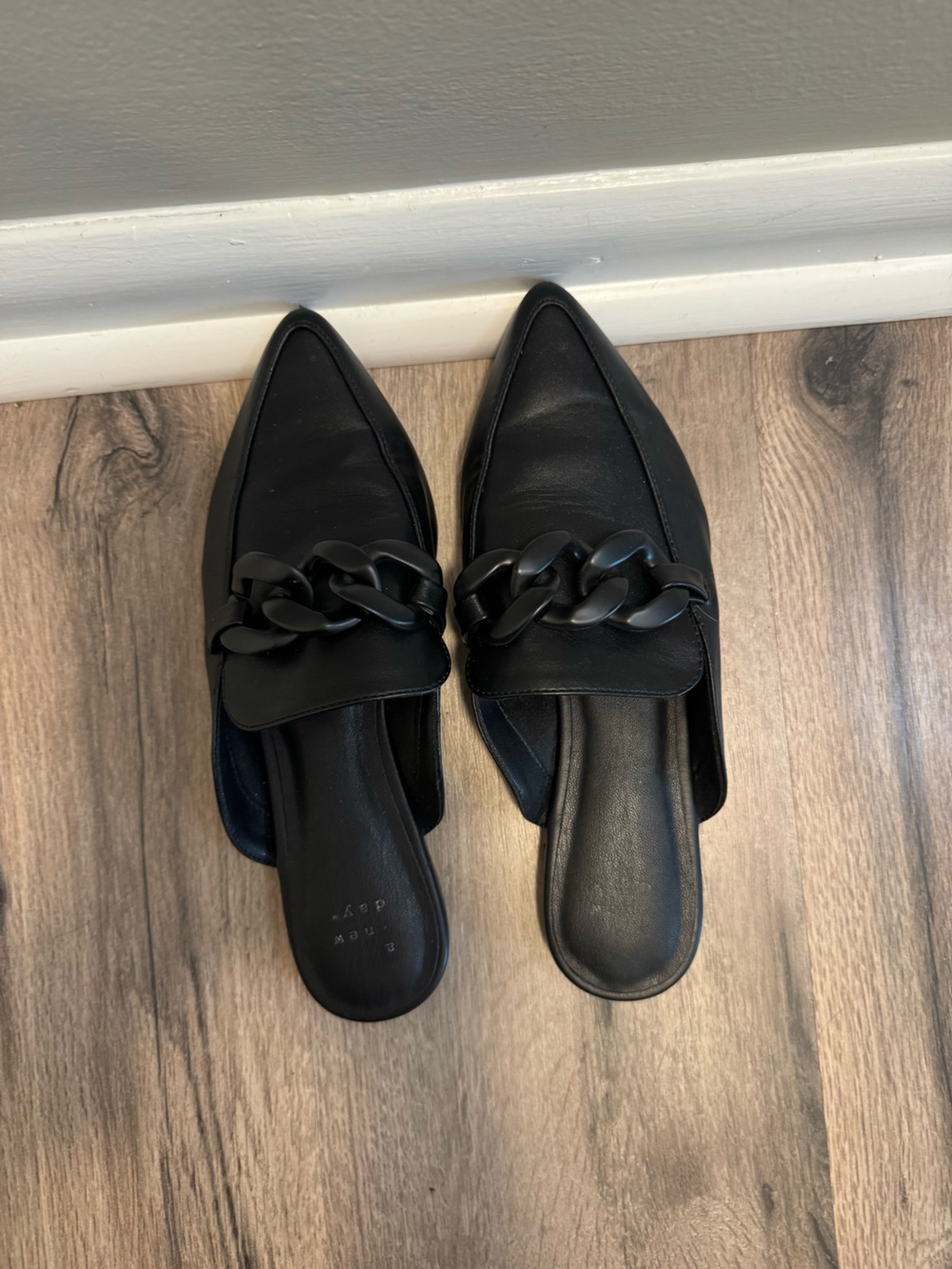 a new day Black Pointed Toe Chain-Trim Mules
